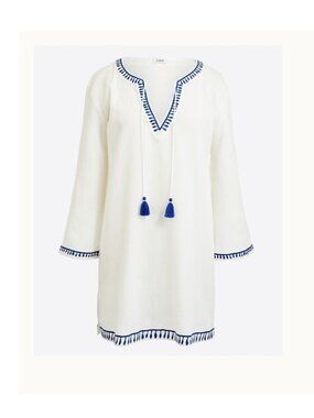 J.Crew White Cotton Gauze Tunic Swim Cover Up Tassel Trim XL